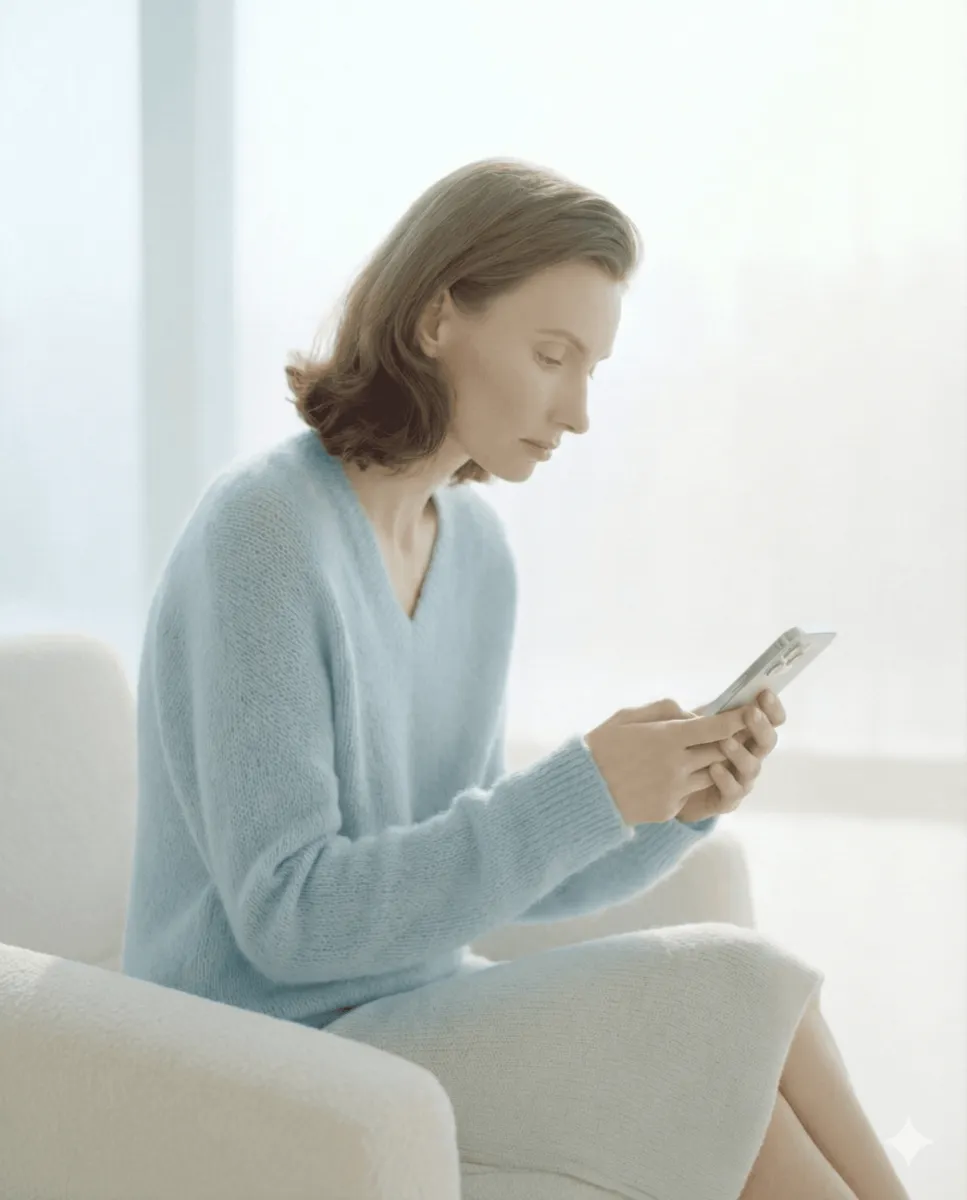 Frau schreibt eine Nachricht auf ihrem Smartphone